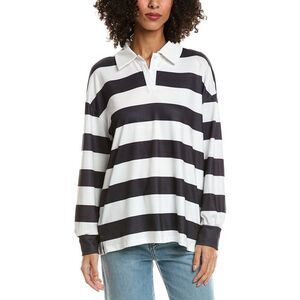 Madison Miles Womens Stripe Polo Shirt, White